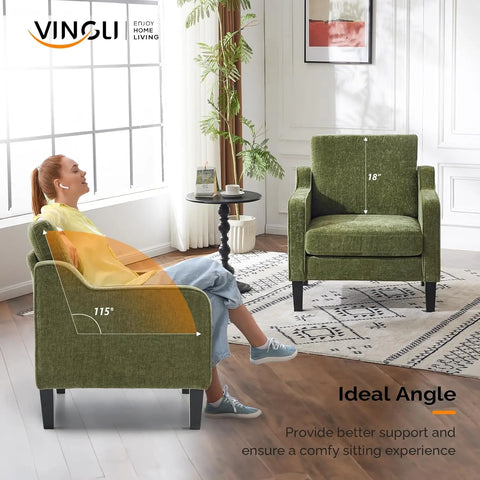 VINGLI Mid Century Modern Accent Chair,Beige Fabric Accent Chairs for Living Room Upholstered Armchair with Scooped Arms