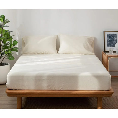 Bedding Sheet Set 100% Washed Cotton Linen Like Textured Breathable Durable Soft Comfy