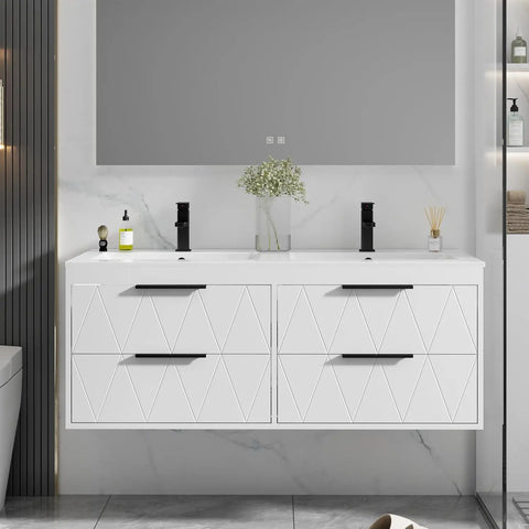 30" Bathroom Vanities Cabinet with Sink Combo, W/Decor Line, Soft-Close System, 2 Extra Big Drawers, Matte Black Faucet