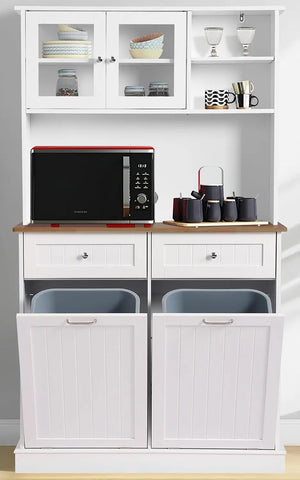 Kitchen Pantry Storage Cabinet, Microwave Cabinet with Tilt Out Trash Cabinet, Freestanding Kitchen Hutch,Tall Pantry Cabinet