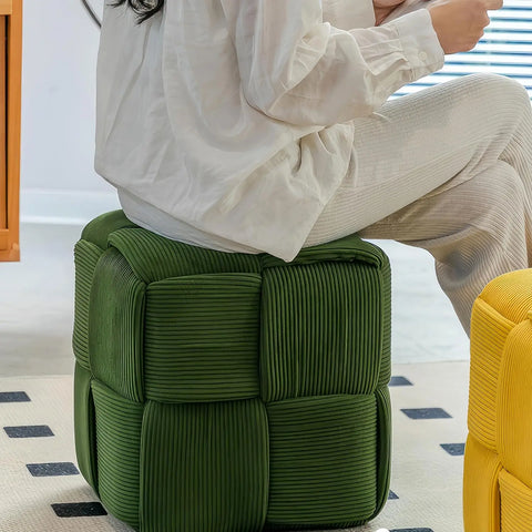 Ottoman foot rest Soft and Comfortable Ottoman Square Corduroy Woven Design Sofa Stool (Green)