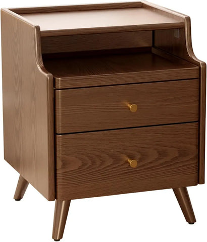 Small Nightstand,Solid Wood Nightstand with Drawers, Walnut Bedside Table for Bedroom