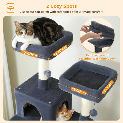 Large Cat Tree Tower for Indoor Cats With Sisal-Covered Scratching Posts Spacious Hammock Padded Perches and Condos Dark Grey