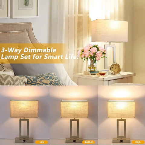 Lamps Set of 2 Touch Control Table Lamps with 2 USB Ports 3-Way Dimmable Bedside Nightstand Lamps for Bedrooms Silver Lamp fo