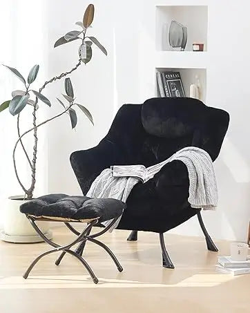 Lazy Chair with Ottoman, Modern Large Accent Lounge Chair, Leisure Sofa Armchair with Ottoman, Reading Chair with Footrest