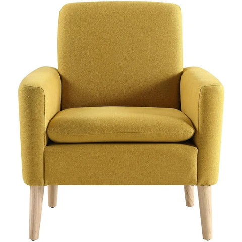 Lohoms Modern Accent Fabric Chair Single Sofa Comfy Upholstered Arm Chair Living Room Furniture Mustard Yellow