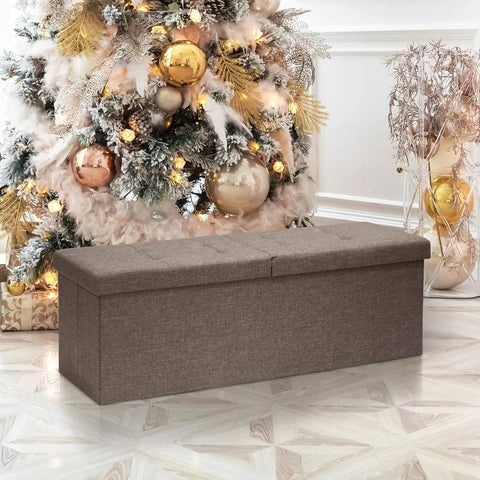 Otto & Ben 45" Storage Ottoman with SMART LIFT Top, Upholstered Tufted Bench, Foot Rest, Brown, 14.96"D x 44.88"W x 14.96"H