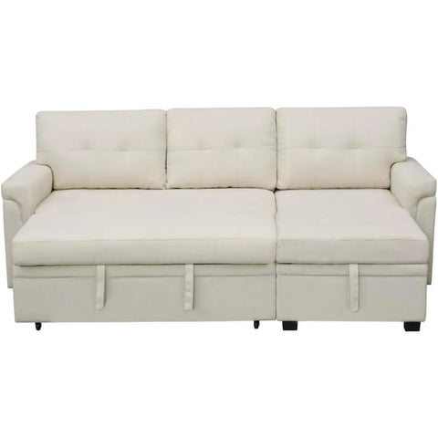 Sectional Sofa Sleeper with Storage Chaise, Tufted Pull-Out Couch with Storage,  L-Shaped Reversible Sleeper Sofa with Storage