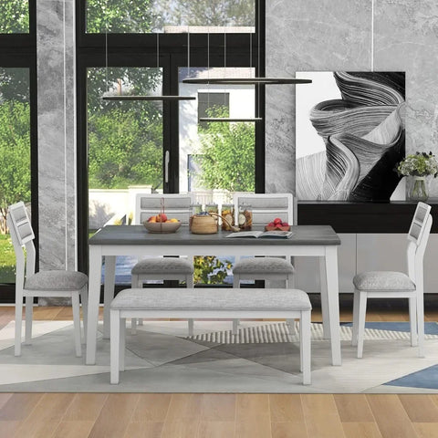 6 - Piece Dining Table Set, Includes Dining Table and 4 Upholstered Chairs & Bench, Kitchen Tables Set, Dining Tables Set