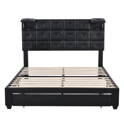 3-Pieces Bedroom Sets,Queen Size Upholstered Platform Bed with Two Motion Activated Night Lights and Two Nightstands