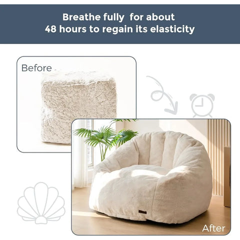 Giant Bean Bag Chair,Oversized Bean Bag Couch for Adults and Kids,Faux Fur Shell-Shaped Large Bean Bag Chair with Filler,Stuffed