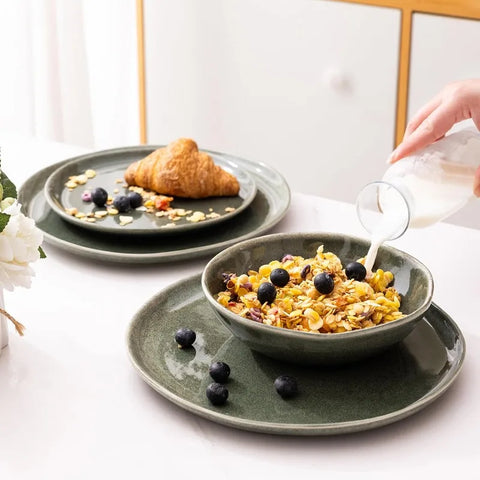 Ceramic Dinnerware Sets,Handmade Reactive Glaze Plates and Bowls Set,Highly Chip and Crack Resistant