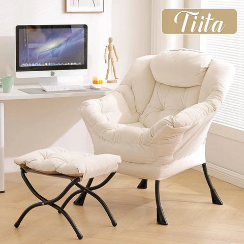 Tiita Lazy Chair with Ottoman, Modern Large Accent Lounge Chair, Leisure Sofa Armchair with Ottoman, Reading Chair