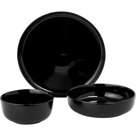 16 Piece Porcelain Dinnerware Set, White w/Black Rim, Service for 4, Dishwasher and Microwave Safe