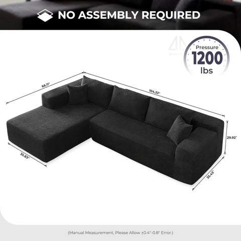 Modern Minimalist 104" L-Shape Couch with Chaise,Modular Sectional Sofa with Cloud Deep Seat, Convertible Upholstered Couches