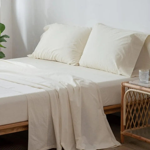 Bedding Sheet Set 100% Washed Cotton Linen Like Textured Breathable Durable Soft Comfy