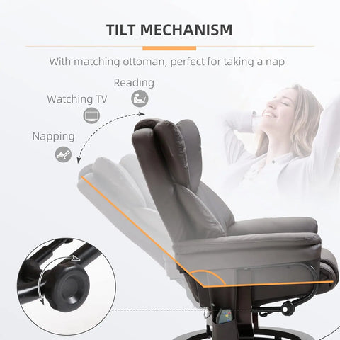 Massage Recliner Chair with Ottoman Footrest, 10 Vibration Points, 360° Swivel Reclining Chair, Faux Leather Living Room Chair