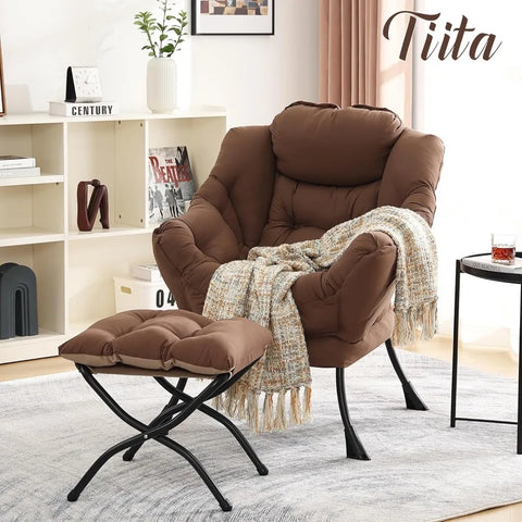 Tiita Lazy Chair with Ottoman, Modern Large Accent Lounge Chair, Leisure Sofa Armchair with Ottoman, Reading Chair