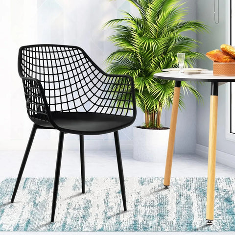 Modern Dining Chairs Set of 4 - Black Arm Chair with 15" High Backrest, Powder-Coated Metal Legs, Anti-slip Foot Pads