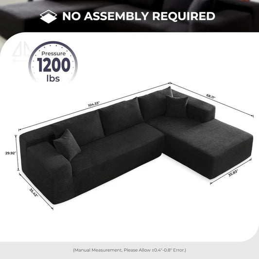 Modern Minimalist 104" L-Shape Couch with Chaise,Modular Sectional Sofa with Cloud Deep Seat,Convertible Upholstered Couches for