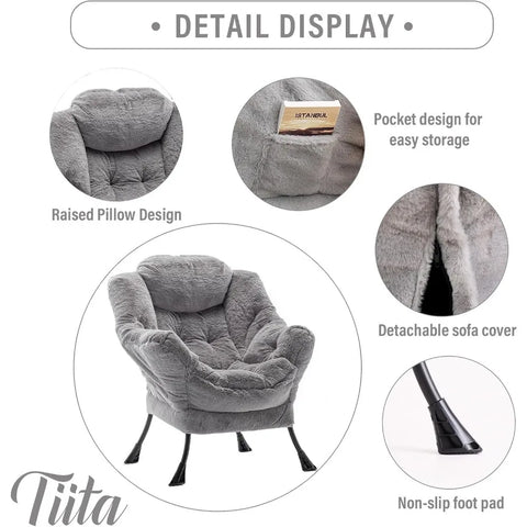 Tiita Lazy Chair with Ottoman, Modern Large Accent Lounge Chair, Leisure Sofa Armchair with Ottoman, Reading Chair