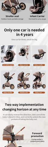 3 in 1 Baby Stroller Royal Luxury Leather Aluminum Frame High Landscape Folding Kinderwagen Pram with Gifts Baby Carriage