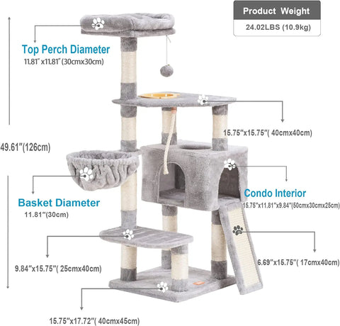 Cat Tree, Cat Tower for Indoor Cats with Scratching Board, Multi-Level Cat Furniture Condo with Feeding Bowl