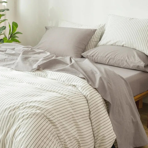 Bedding Sheet Set 100% Washed Cotton Linen Like Textured Breathable Durable Soft Comfy