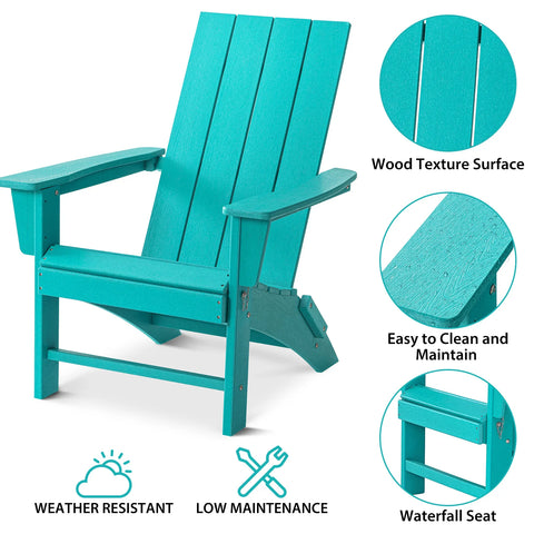 HDPE Folding 2 Adirondack Bench Lounge Chairs with Footrest &Table Outdoor Patio