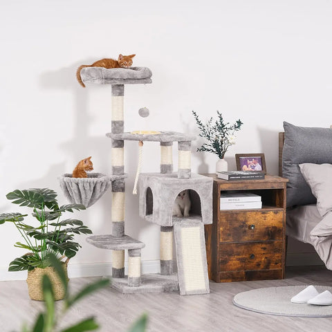 Cat Tree, Cat Tower for Indoor Cats with Scratching Board, Multi-Level Cat Furniture Condo with Feeding Bowl