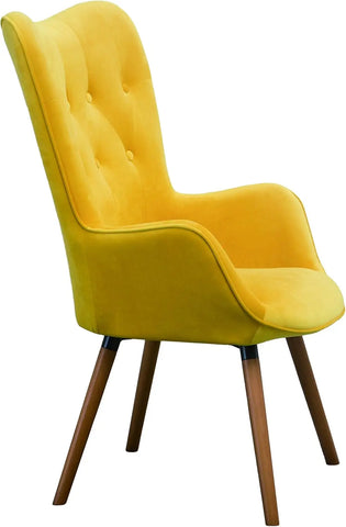 Roundhill Furniture AC155YL Doarnin Silky Velvet Tufted Button Accent Chair, Yellow 30D x 41.5W x 26.8H in