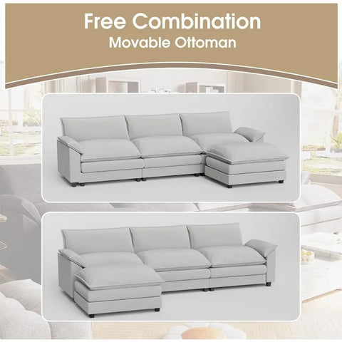 119” Modular Oversized Sectional Sofa Couch,Wide Arm L-Shaped Couch, Deep Seat and Reversible Ottoman,Chenille Fabric