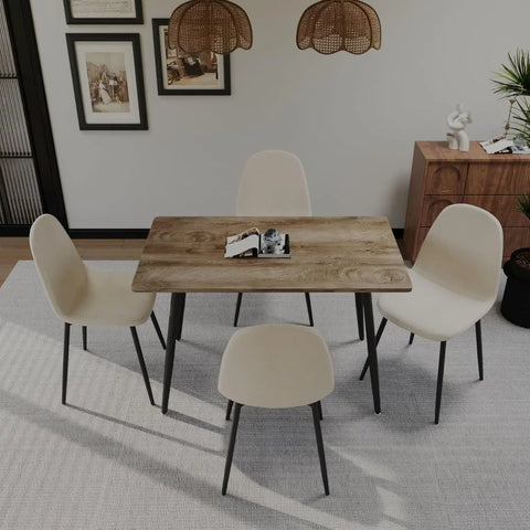 Small Dining Table Set for 4, Modern Dining Table and Chairs Set with 4 Fabric Dining Chairs, 47'' Kitchen Table Set