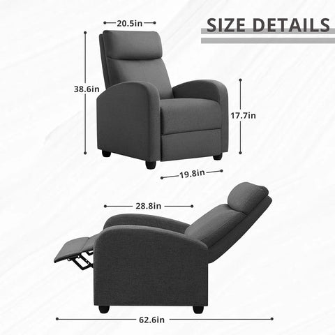 Recliner Chair Adjustable Home Theater Single Fabric Recliner Sofa Furniture with Thick Seat Cushion and Backrest Modern