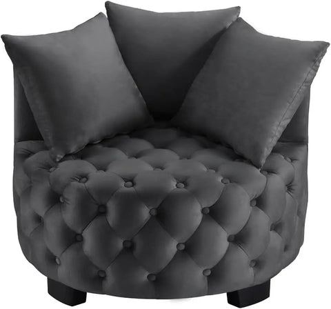 Upholstered Tufted Leisure Chair Accent Chair Sofa Lounge Club Round Chair for Living Room Hotel with 3 Pillows Dark Gray