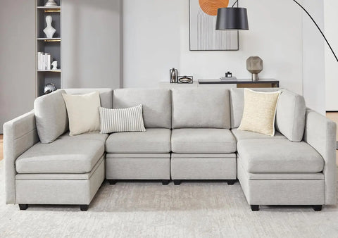 Modular Sectional Sofa, U Shaped Sofa Couch with Storage, Soft Sponges, Seat Modular Couch with Chaise for Living Room