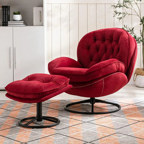 Accent Chair with Ottoman,360 Degree Swivel Velvet Leisure Chair, Lounge Armchair with Metal Base Frame for Living Room, Bedroom