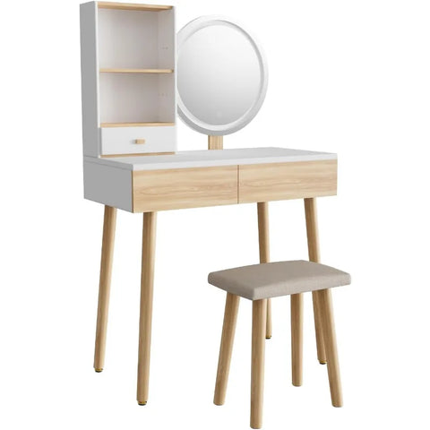 Makeup Vanity Desk with Lights,Small Vanity with Adjustable Brightness Mirror for Samll Spaces,Vanity Desk with Drawers