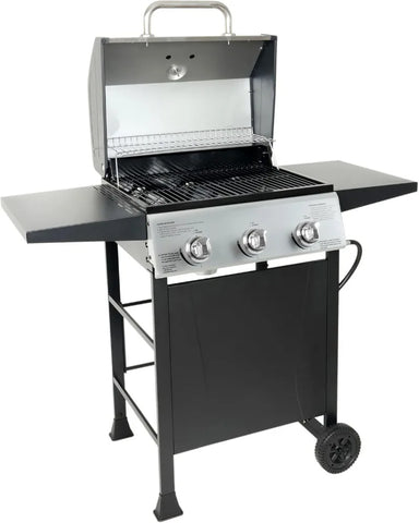 Grill Boss Outdoor BBQ Propane Gas Grill with Side Burner Lid Wheels Shelves Bottle Opener and 3 Burners