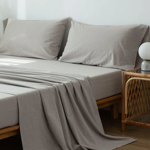 Bedding Sheet Set 100% Washed Cotton Linen Like Textured Breathable Durable Soft Comfy