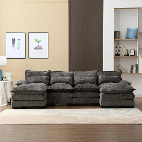 110" Sectional Sofa Cloud Couch for Living Room, Modern Chenille U Shaped Couch, Comfy Modular Sofa Sleeper