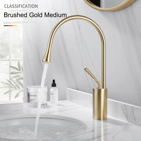 Brushed Gold Basin Faucet Black Faucet Deck Mounted Basin Sink Tap Hot & Cold Mixer Brass Tap for Bathroom