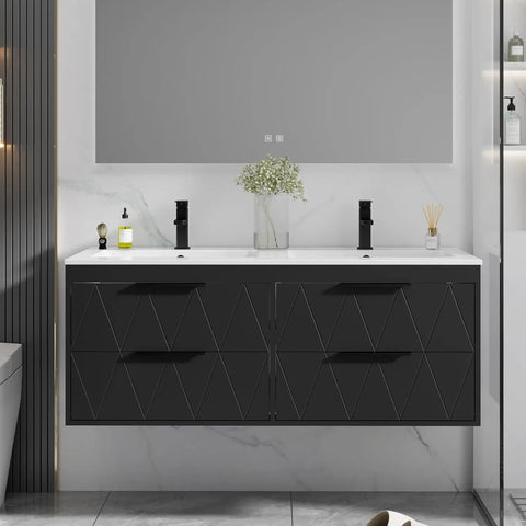 30" Bathroom Vanities Cabinet with Sink Combo, W/Decor Line, Soft-Close System, 2 Extra Big Drawers, Matte Black Faucet