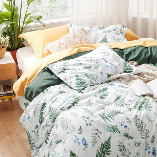 Bedsure Plants Duvet Cover Queen - Botanical Duvet Cover Set with Zipper Closure, Green Bedding Set,3 Pieces,