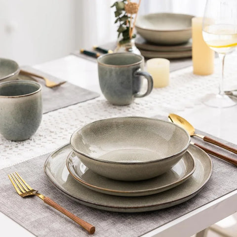 Ceramic Dinnerware Sets,Handmade Reactive Glaze Plates and Bowls Set,Highly Chip and Crack Resistant