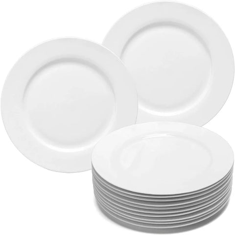 12-Piece White Porcelain Dinner Plates, Round Dessert or Salad Plate, Serving Dishes, Dinnerware Sets, Scratch Resistant