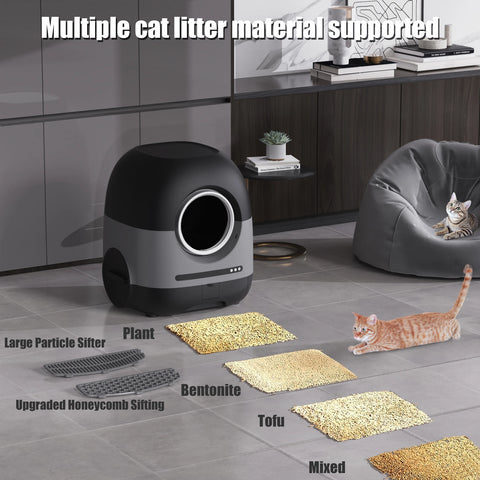 Smart Automatic Self-Cleaning Cat Litter Box with APP Control, 80L Space for Multiple Cats with Air Duct & Mat & Liner Health