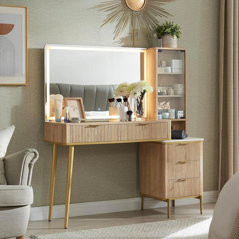 T4TREAM Makeup Vanity Desk with 36" HD Lighted Mirror, 48" Big Modern Vanity Desk with Mirror and Lights, Dressing Table