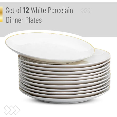 White Porcelain Dinner Plates, Set of 12, 10.5", White Dishes, Porcelain Dinner Plates, Plate Set for 12, Porcelain Plates