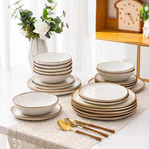 Ceramic Dinnerware Sets,Handmade Reactive Glaze Plates and Bowls Set,Highly Chip and Crack Resistant